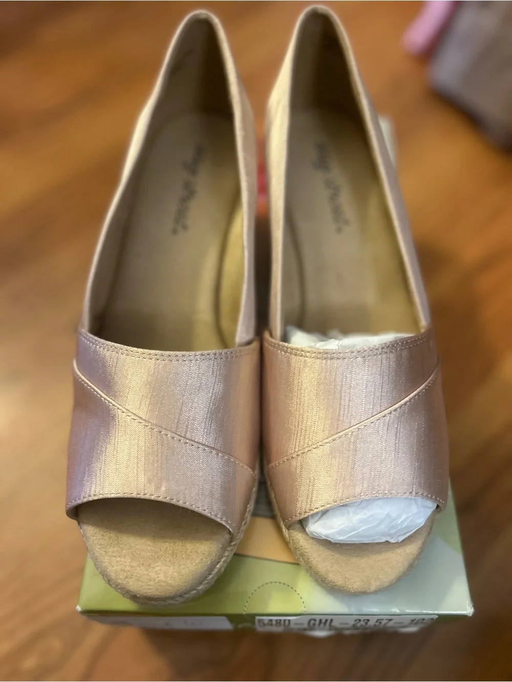 Easy street Women's Peep-Toe Wedge Heels in Light Pink
